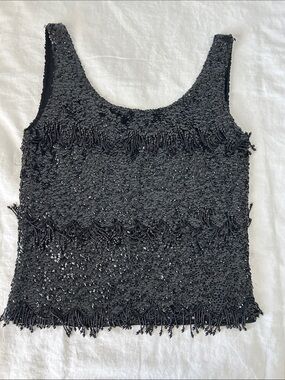 Black Sequin Fringe Tank Top - Brand Unspecified